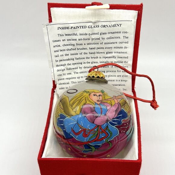 VTG Bill Yee 1990 Christmas Ornament Reverse Hand Painted Angel 3” Blown Glass - Picture 1 of 12